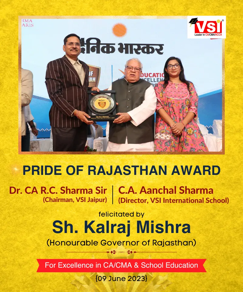 Dr. CA R.C. Sharma sir feliciated by pride of rajasthan award from sh kalraj mishra