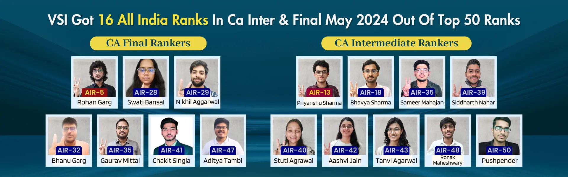 VSI Got 16 All India Ranks in CA Intermediate & Final May 2024 Out of Top 50 Ranks